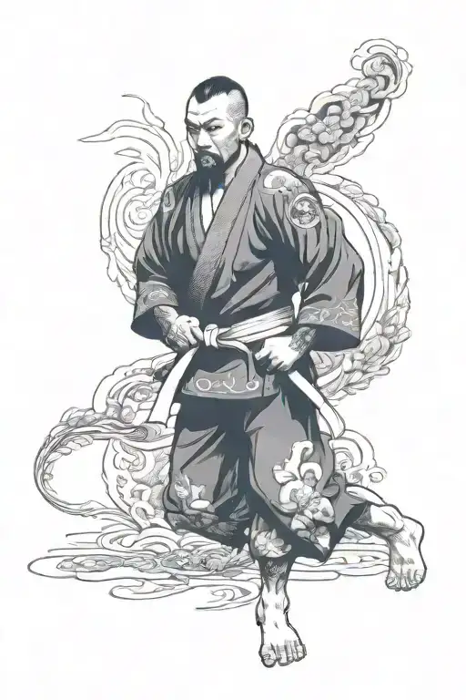 mma fighter looking forward using a judogi has a cape tattoo design idea