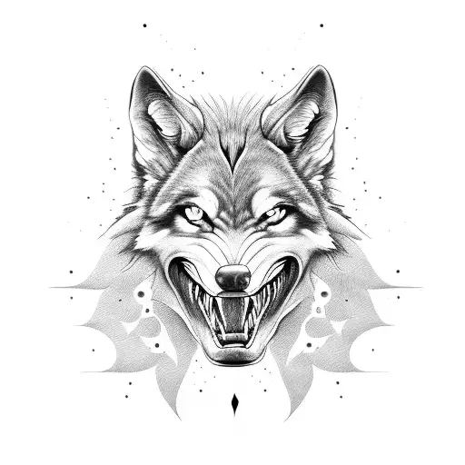 snarling drooling Wolf tattoo design idea