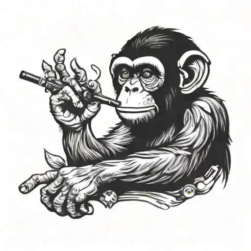 space monkey smoking joint and holding ak47  tattoo design idea