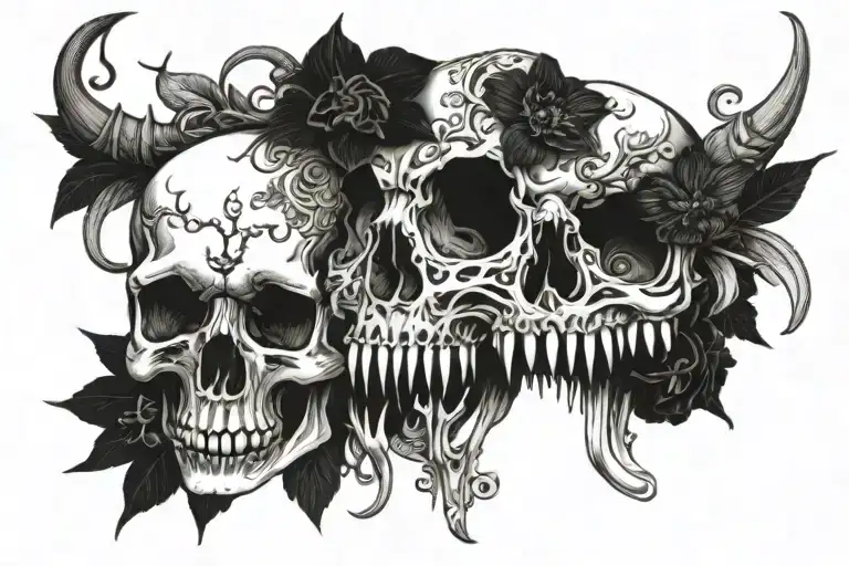 Skull and animal skull tattoo design idea