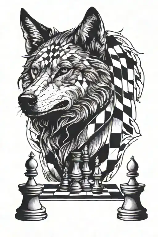 A wolf on a chess board with no chess pieces arranged tattoo design idea