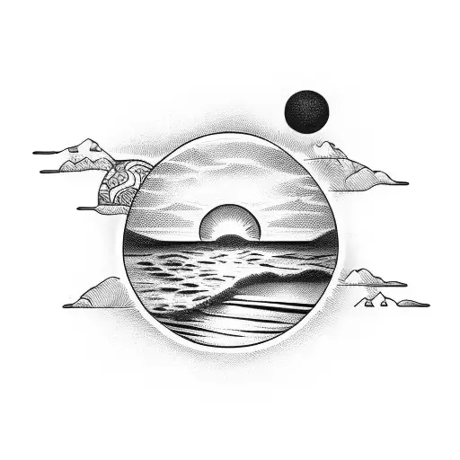sunset with the beach tattoo design idea