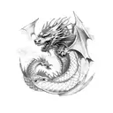 Dragon battleing a wolf tattoo design idea