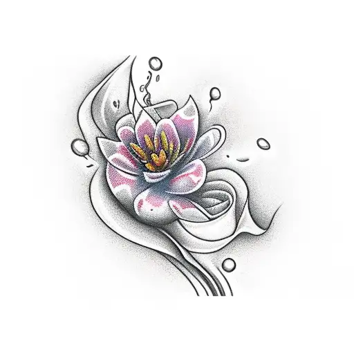 the word Kinsley with water lillys and fireworks  tattoo design idea