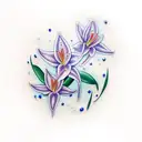 the word "Kinsley" with water lillys and fireworks  tattoo design idea