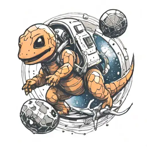 Charmander as an astronaut floating tattoo design idea