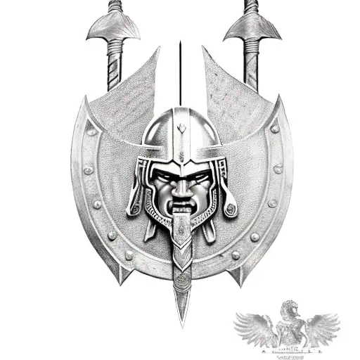 spartan warrior with shield and spear tattoo design idea