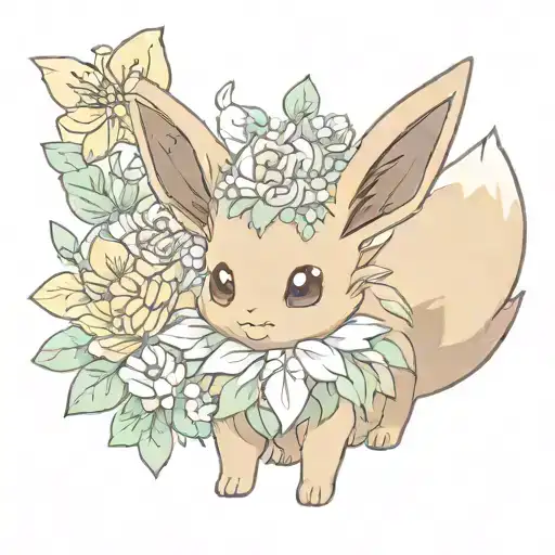 eevee pokemon with flowers tattoo design idea