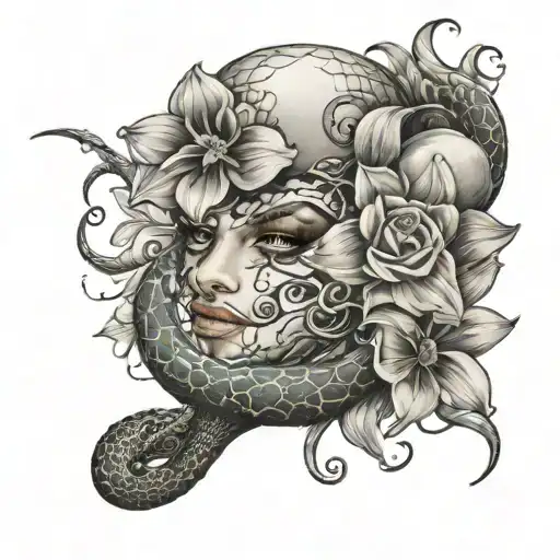 face flowers stars snake tattoo design idea