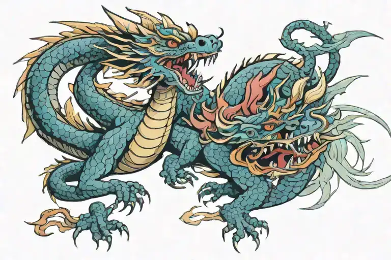 western dragon fighting asain dragon tattoo design idea