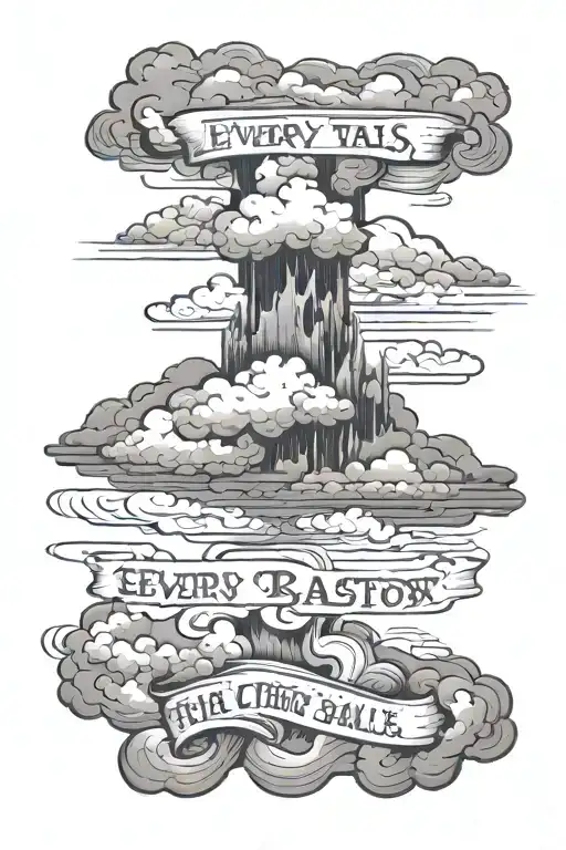 clouds as background, with the words under "every scar tells a story of a battle won in silence" have scar marks.  tattoo design idea