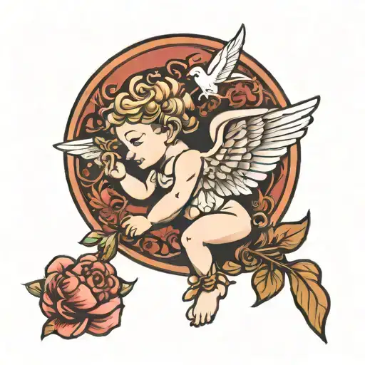 cherub side view tattoo design idea