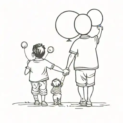 Big boy and little boy back to back, the boy holding a balloon tattoo design idea