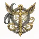 Egyptian Ankh with Roman Laurel Wreath: Start with the classic Egyptian ankh symbol, elongating the vertical line slight tattoo design idea