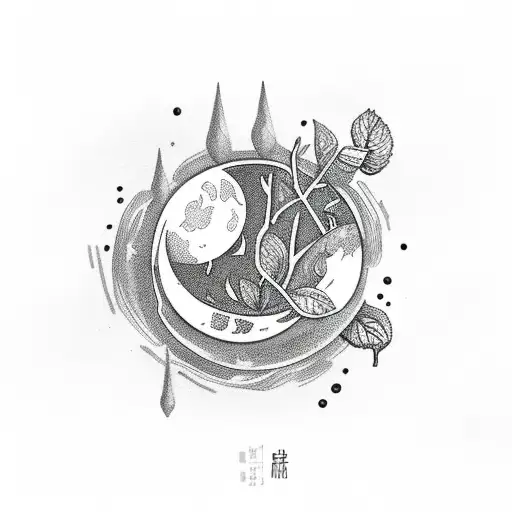 Moon with mint leaf tattoo design idea