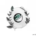 Moon with mint leaf and ring tattoo design idea