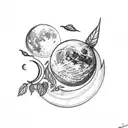 Moon with mint leaf and ring tattoo design idea