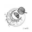 Moon with mint leaf and ring tattoo design idea