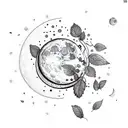 Moon with mint leaf tattoo design idea