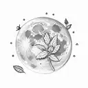 Moon with mint leaf tattoo design idea