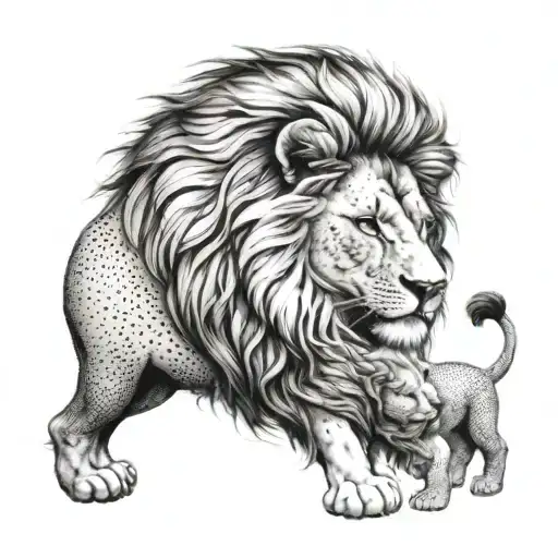 lion with baby tattoo design idea