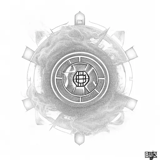 A TARDIS (time machine from Dr. Who) engulfed in flames, symbolizing the firefighter's bravery and dedication tattoo design idea