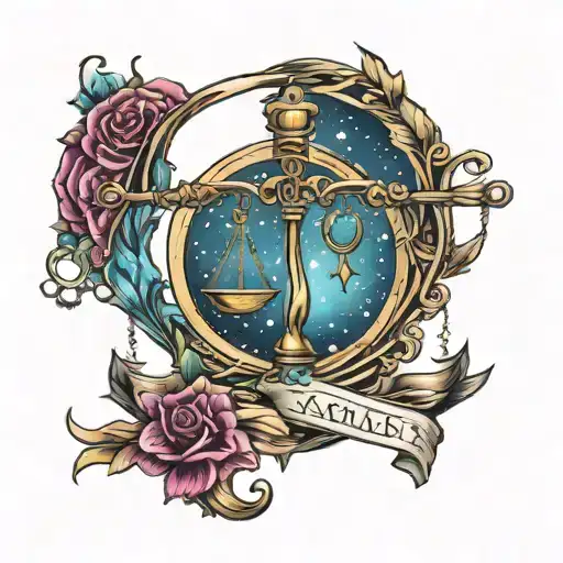 sagittarius pisces moon scale of justice tattoo design idea