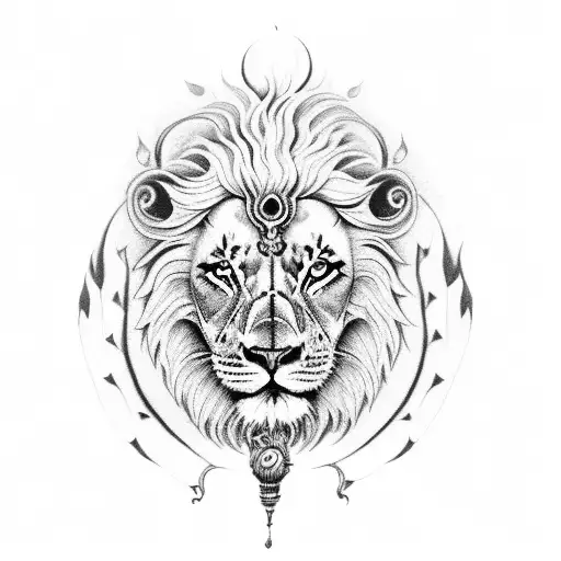 lord shiva with a lion , skull some fire tattoo design idea