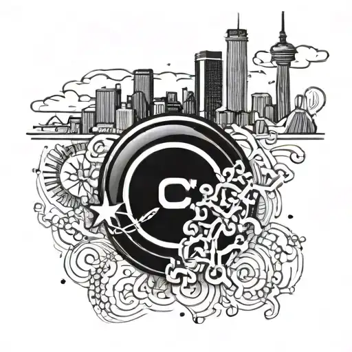 A blackwork tattoo of a hockey puck with a Toronto skyline inside tattoo design idea