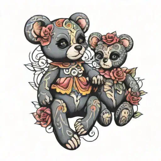 2 teddies 2 dolls tattoo design idea