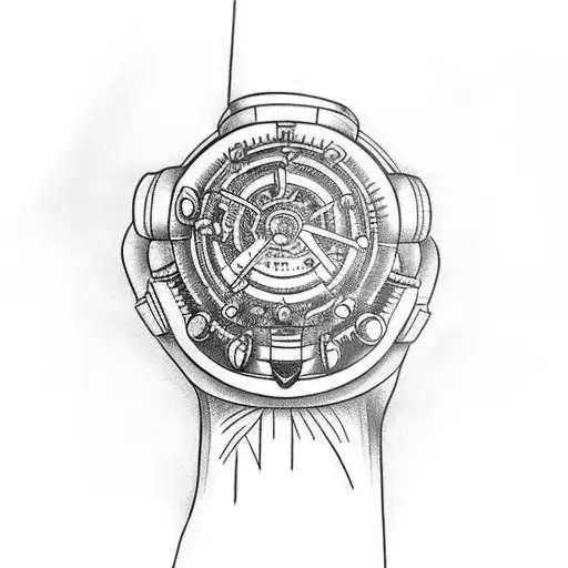 baby foot, gears, heart, date, watch  tattoo design idea