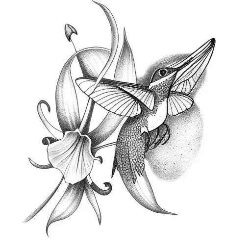 lily of the valley and hummingbird tattoo design idea