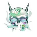 A new-school tattoo of tinkerbell sitting on a skull tattoo design idea