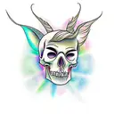 A new-school tattoo of tinkerbell sitting on a skull tattoo design idea