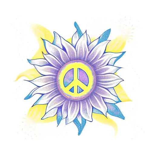 sunflower with peace sign tattoo design idea