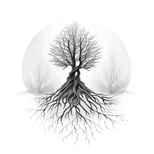 tree with roots that spell out breath  tattoo design idea