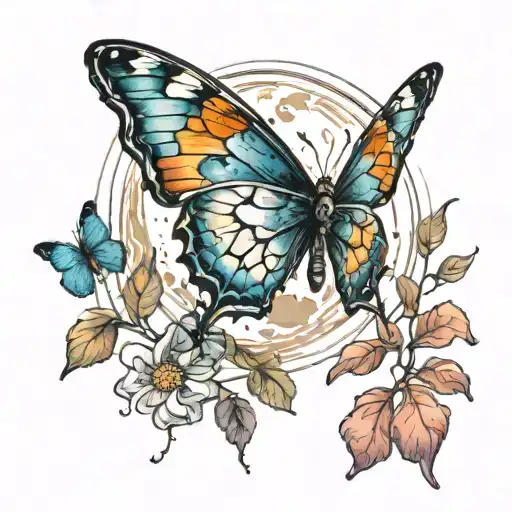 the moon and a little butterfly tattoo design idea