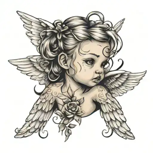 cherub angel with messy bun and tattoos  tattoo design idea