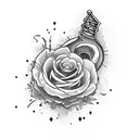 A traditional-style tattoo showcasing a dagger dripping with blood, surrounded by roses tattoo design idea