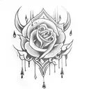 A traditional-style tattoo showcasing a dagger dripping with blood, surrounded by roses tattoo design idea