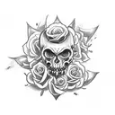 A traditional-style tattoo showcasing a dagger dripping with blood, surrounded by roses tattoo design idea