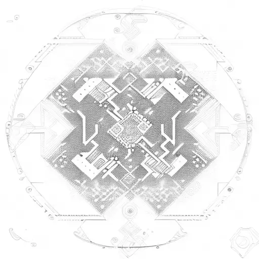 Tekno-inspired circuit board design with intricate geometric patterns tattoo design idea