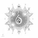 Celestial alignment with musical notes tattoo design idea