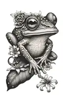 coqi frog sitting on Flor de maga flower blooming tattoo design idea