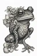 coqi frog sitting on Flor de maga flower blooming tattoo design idea
