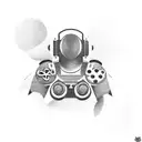 A futuristic video game character with a PS5 controller in hand tattoo design idea