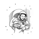 An astronaut holding a PS5 console while floating in zero gravity tattoo design idea