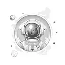 An astronaut holding a PS5 console while floating in zero gravity tattoo design idea