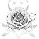 Create a tattoo that has a large beautiful rose, a thread, a needle, symbols of nobility, strength, union, family and Go tattoo design idea