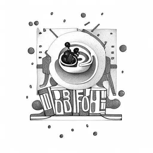 surrealist coffee and books animated tattoo design idea